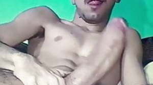 Young shrunken Latino guy edges his huge monster