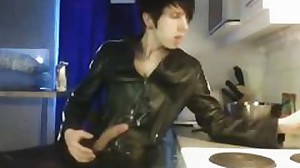 Goth bf jerking in the kitchen
