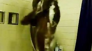 Nude dark-hued BEAU soaping his dick in the