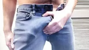 Huge bushwa mushroom head bulge in jeans edging
