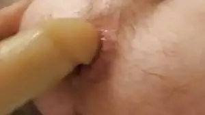 sissyboy gaping his hairy hole with a huge toy 5