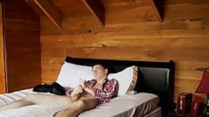 Young gay bloke strokes his dick during solitary