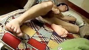 Skinny amateur twink strokes his big dick solo and