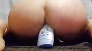 Bottle in my ass and self creampie