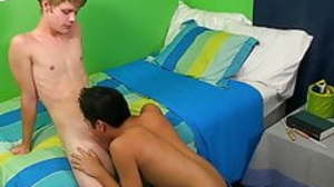 Asian twink sucks huge white dick together with