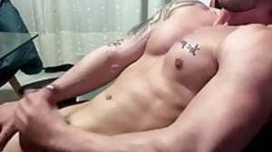 quick cumshot of 22yo bodybuilder Max