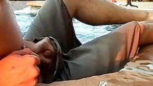 Hot tub wanking overage in extreme ejaculation