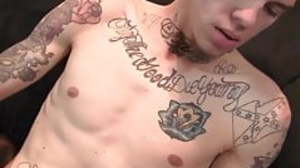 Skinny alt clumsy jerks off vigorously and cums