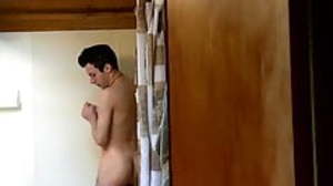 Slender twink jerking off his big dick solo in