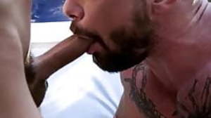 Muscle daddy barebacks boy outdoors
