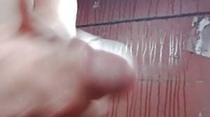 Young twink amateur cums open-air