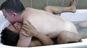 Asian twink and mature upholder bareback and take