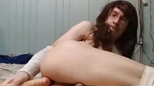 Cissy Slut Struggles With Giant Dildo: