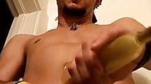 Naughty pierced gay Jester stroking his dick all
