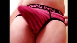 Fat, bulging cock in cute striped undies
