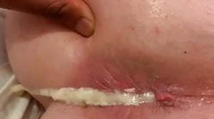 Messy 3 load BBC creampie squeezed out of a sissy
