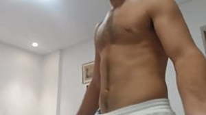 Hot hairy guy stretching at his place - talking to
