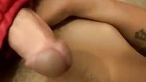 Gaunt young bad boy jerks off his big cock solo