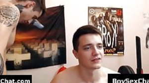 Guys with big cocks masturbate together