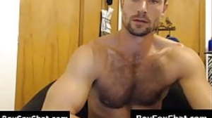 Hairy dude masturbates and shoves a dildo up his
