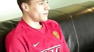 Handsome young Brit masturbates and cums after an