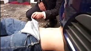 Young car contriver servicing older gay