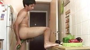 Lusty twink shoves a cucumber up the ass in the