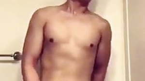 young pinoy jerking his big cock & cumming in