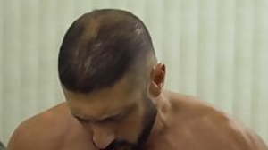 Bearded hunk hammering young stepson after sloppy