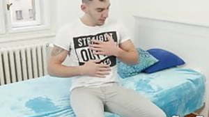 Tattoo jock James Huck jerking off big uncut cock