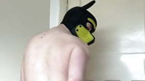Daddy slut fucks himself fro a dildo wearing pup