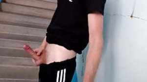 skinny russian lad wanks and cums in trackies