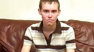 Skinny British twink cums after masturbating his