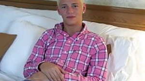 Skinny blond twink Kyle Richerds cums after an