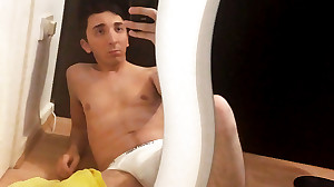 Tattooed lad boy Adam drains one out