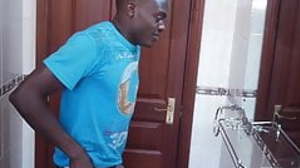 Second-rate african twink tugs his lubed pecker