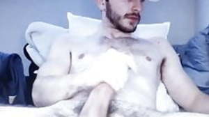 Sexy hairy lanuginous young guy edging his broad