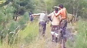 Threesome gay fuck on the railroad