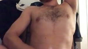 Bearded dad huge load on chest