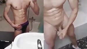 horny skinny guy jerking off