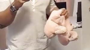 Massive bulge guy in white trousers