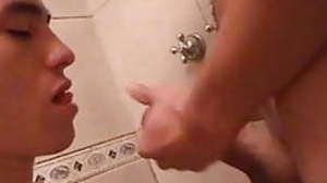 Twink takes a sticky cum shower on cam