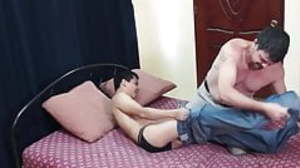 Feet tickled Asian amateur barebacked by daddy