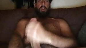 Perishable chest big beard daddy stroking off his