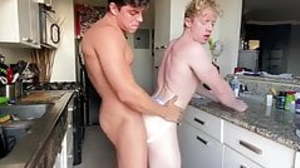 Mating in the kitchen. Blonde slut gives big cock