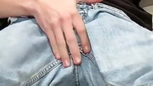 Skinny amateur Kyle jerks off his beamy cock after