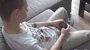 Tattooed twink Axel masturbates solo while