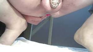 pink dildo asshole chastity precum handfree