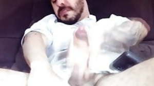 Bearded guy hard edging his big hung hard cock
