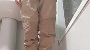 Skinny guy jerks off before shower